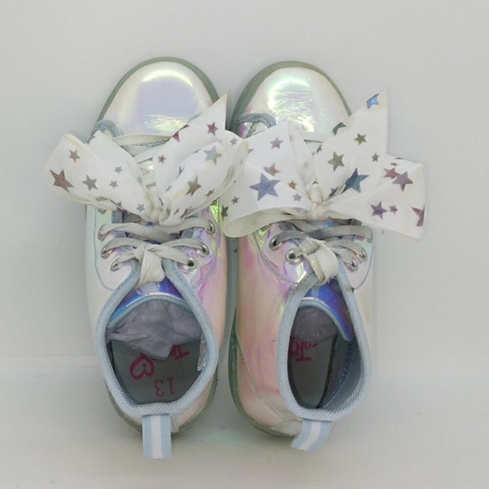 JoJo Siwa Designer Girls Pre-owned Translucent Silver w/Bow Sneakers - sz. 13 - Picture 3 of 5